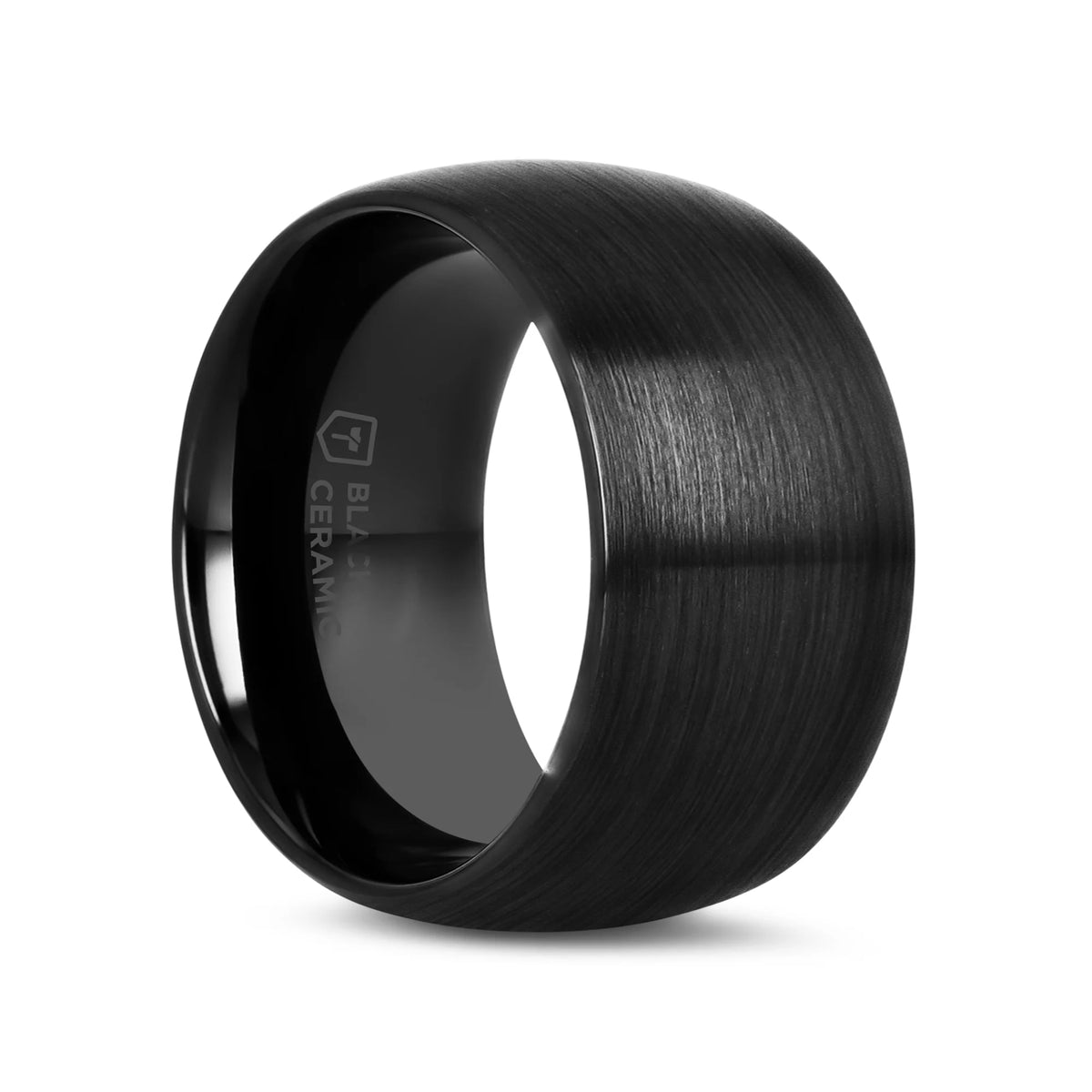 ATTOR Domed Brush Finished Black Ceramic Wedding Band - 10mm - 12mm
