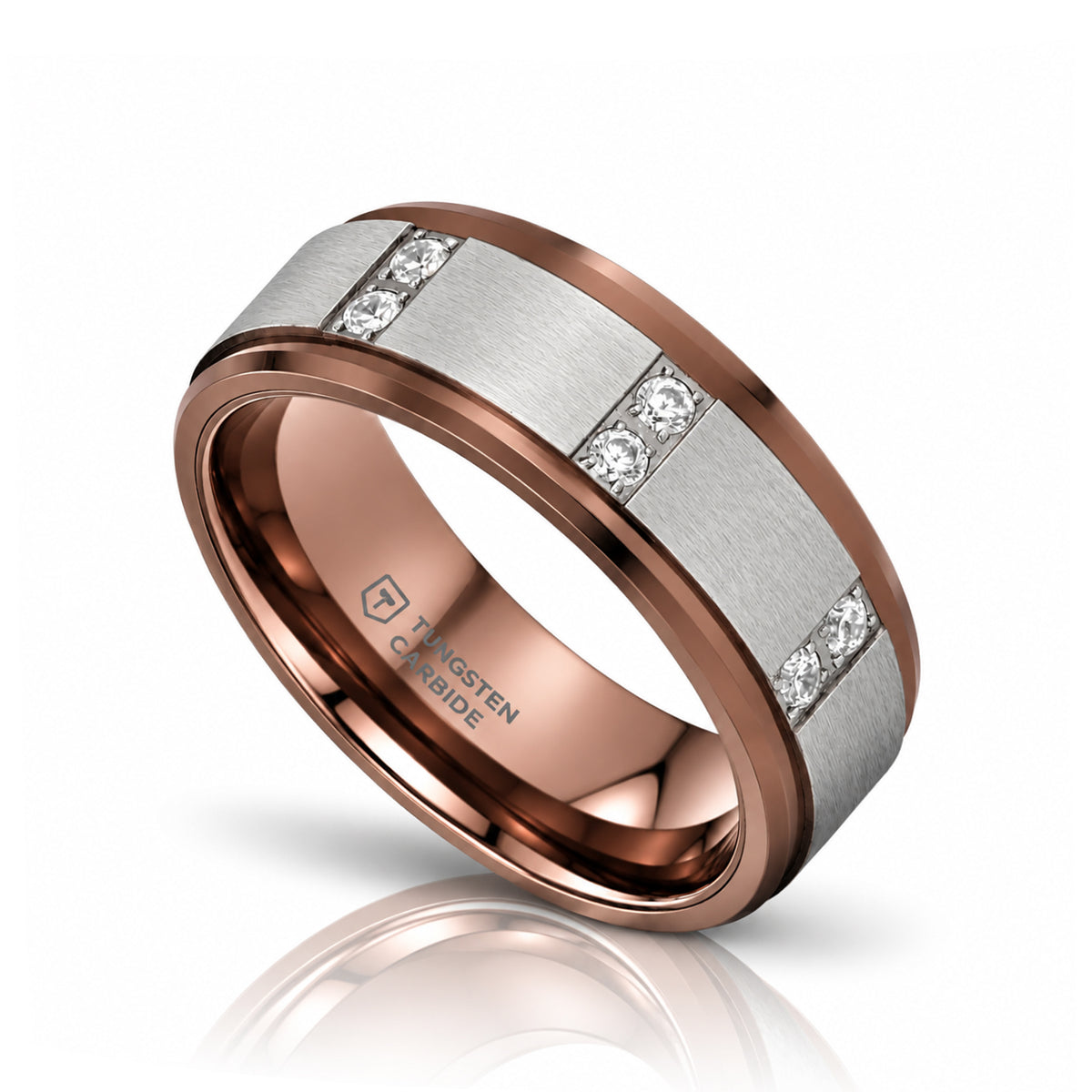 BEOWULF 8mm Espresso Tungsten Carbide Wedding Band with Channel-Set Diamonds