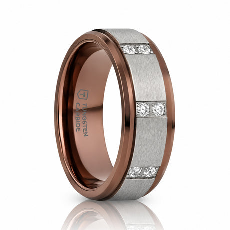 BEOWULF 8mm Espresso Tungsten Carbide Wedding Band with Channel-Set Diamonds