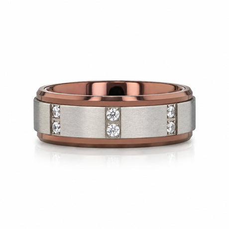 BEOWULF 8mm Espresso Tungsten Carbide Wedding Band with Channel-Set Diamonds