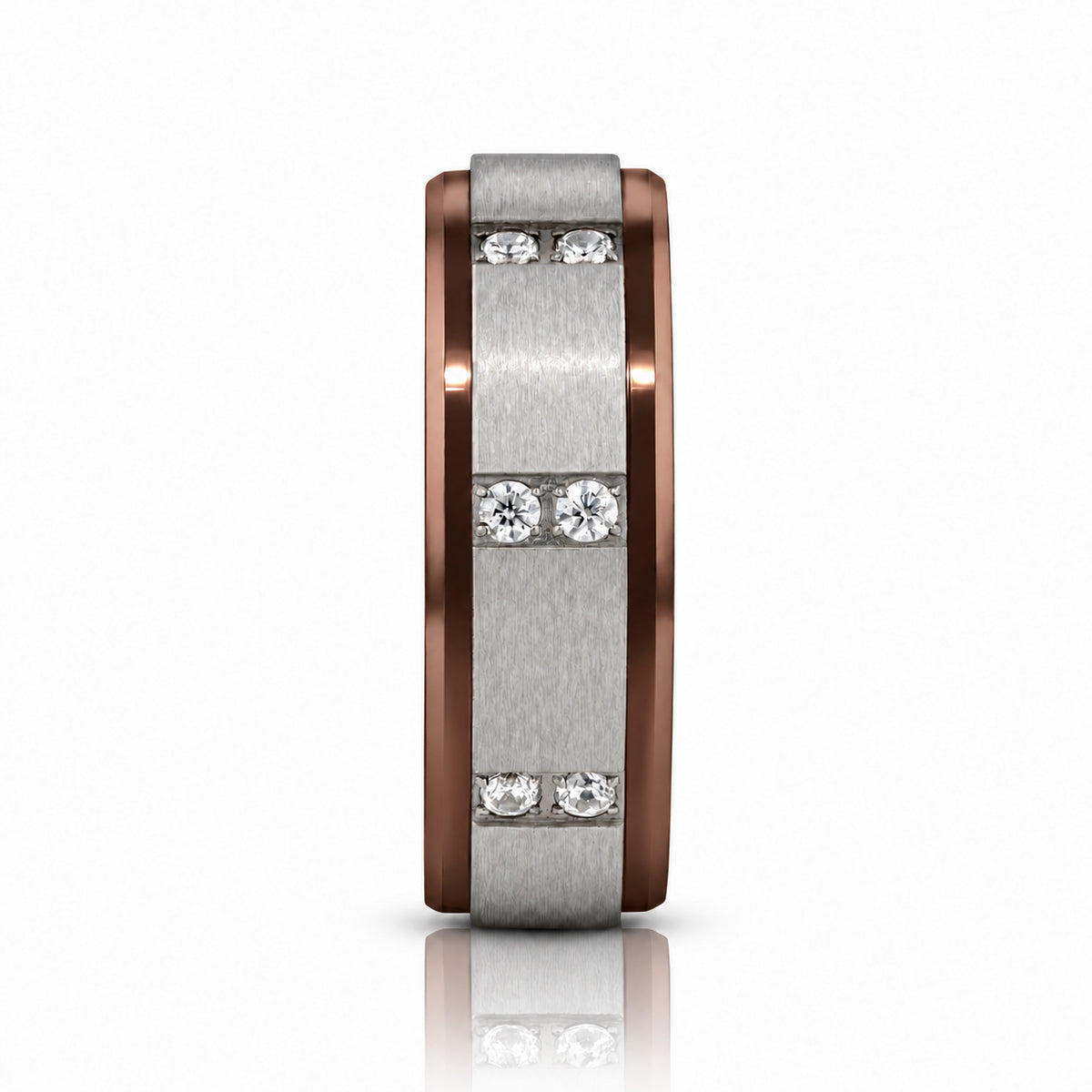 BEOWULF 8mm Espresso Tungsten Carbide Wedding Band with Channel-Set Diamonds