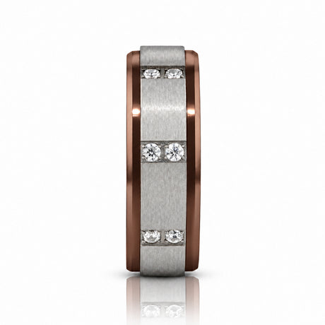 BEOWULF 8mm Espresso Tungsten Carbide Wedding Band with Channel-Set Diamonds