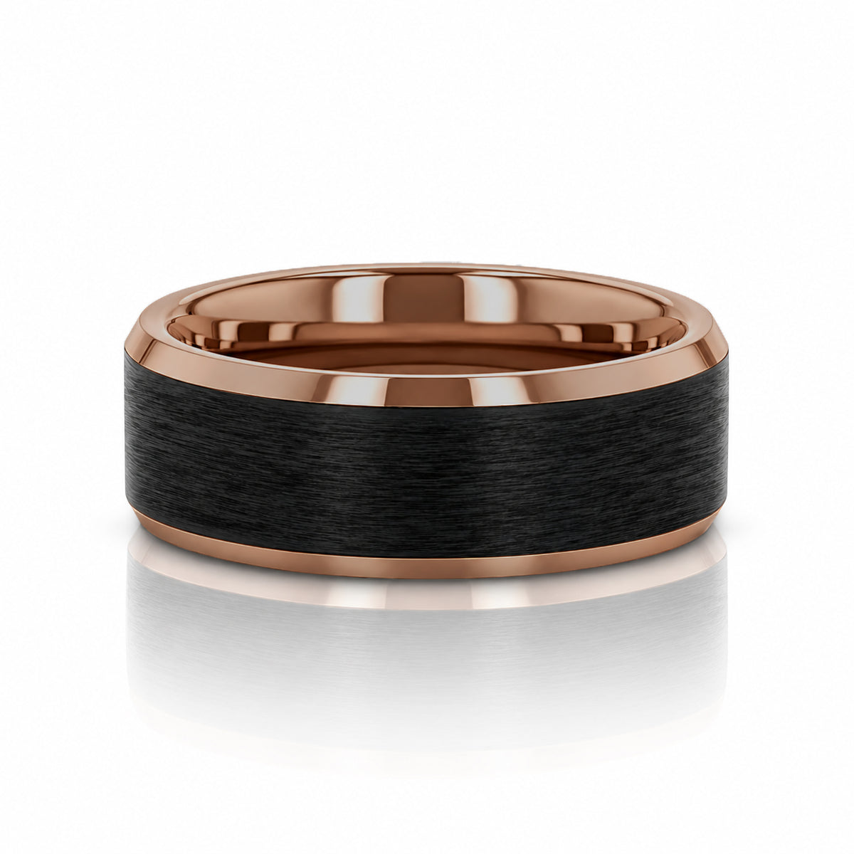 FERROS 8mm Espresso Tungsten Wedding Band with Brushed Black Center