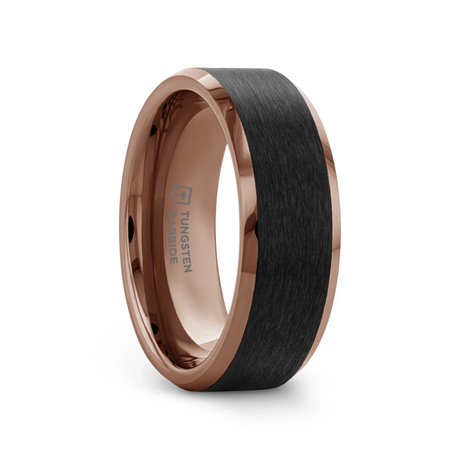 FERROS 8mm Espresso Tungsten Wedding Band with Brushed Black Center
