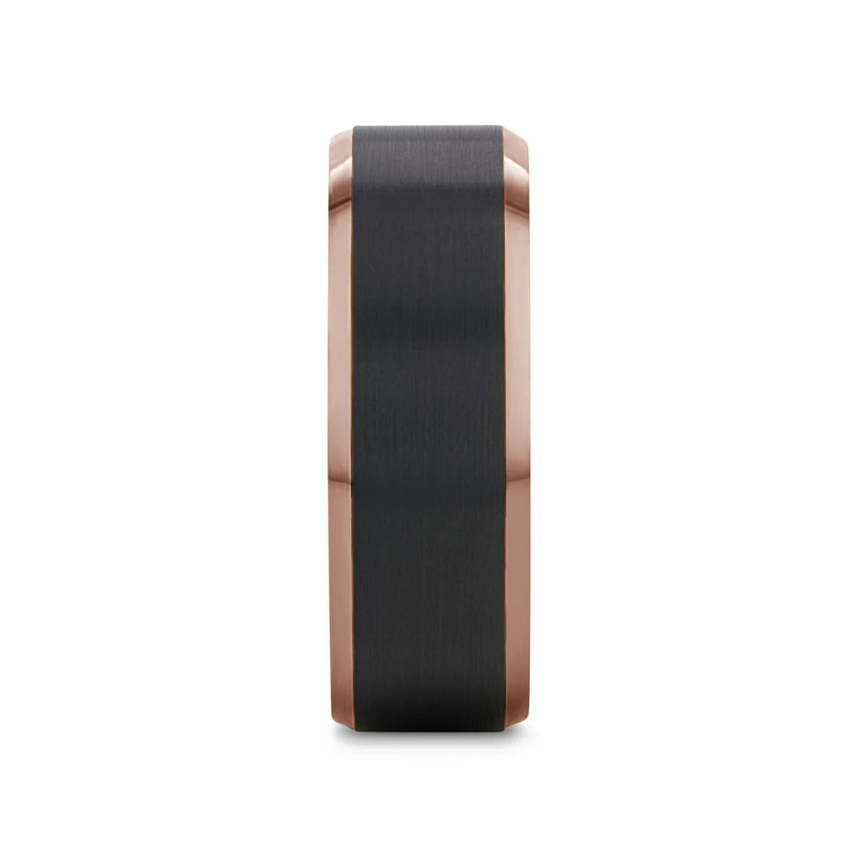 FERROS Espresso Plated Tungsten Polished Beveled Ring with Brushed Black Center - 8mm