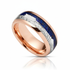 8mm- ROSE GOLD TUNGSTEN ARROW RING W/ BLUE LAPIS LAZULI, FAUX METEORITE,