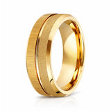 8mm - 14k Gold Tungsten Rings For Men, Wedding Bands, Sandblast Brushed Grooved Ring
