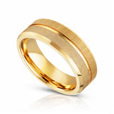8mm - 14k Gold Tungsten Rings For Men, Wedding Bands, Sandblast Brushed Grooved Ring