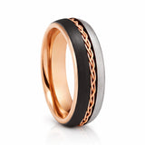 6mm Rose Gold Tungsten Carbide Ring Braid Ring Brushed Black & Gunmetal Center