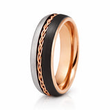 6mm Rose Gold Tungsten Carbide Ring Braid Ring Brushed Black & Gunmetal Center