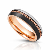 6mm Rose Gold Tungsten Carbide Ring Braid Ring Brushed Black & Gunmetal Center