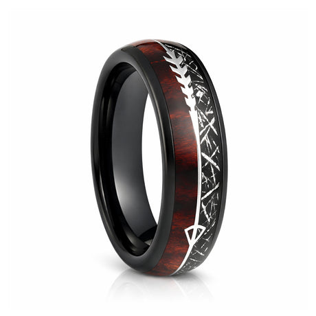 6mm Tungsten Carbide Meteorite Wedding Band, Koa Wood Ring, Arrow Ring