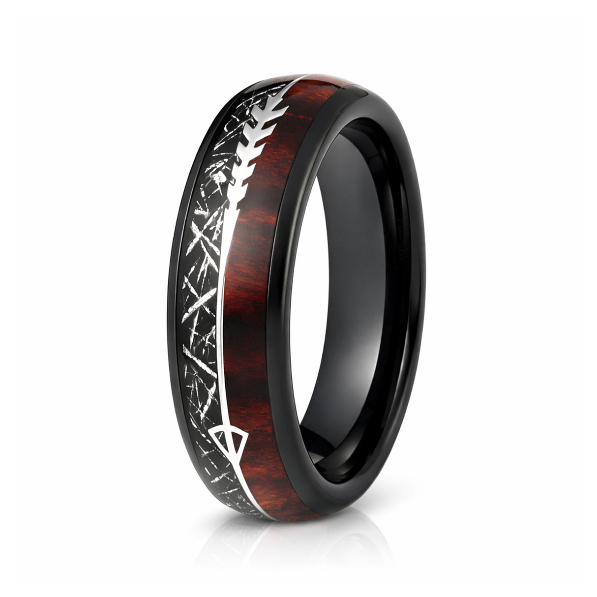 6mm Tungsten Carbide Meteorite Wedding Band, Koa Wood Ring, Arrow Ring