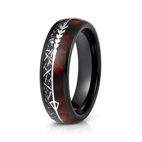 6mm Tungsten Carbide Meteorite Wedding Band, Koa Wood Ring, Arrow Ring