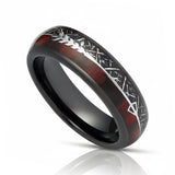 6mm Tungsten Carbide Meteorite Wedding Band, Koa Wood Ring, Arrow Ring