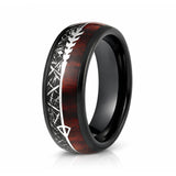 8mm Tungsten Carbide Meteorite Wedding Band, Koa Wood Ring, Arrow Ring