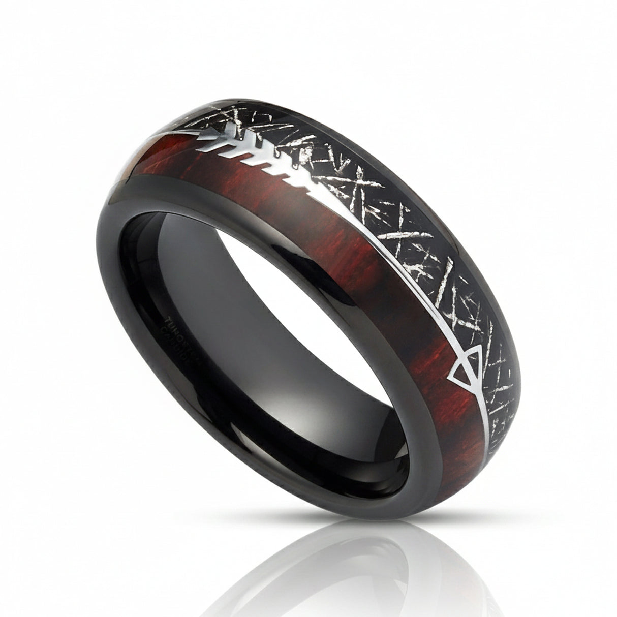 8mm Tungsten Carbide Meteorite Wedding Band, Koa Wood Ring, Arrow Ring