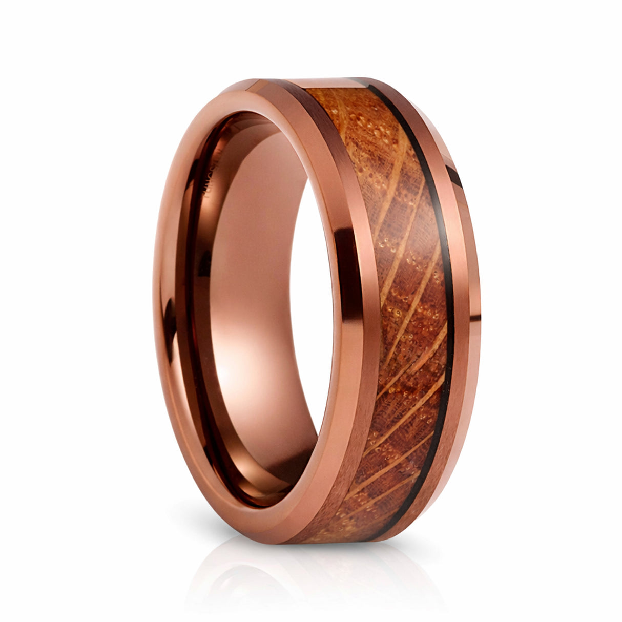8mm - Tungsten Espresso Whiskey Barrel Wood Ring , Brown Tungsten Ring