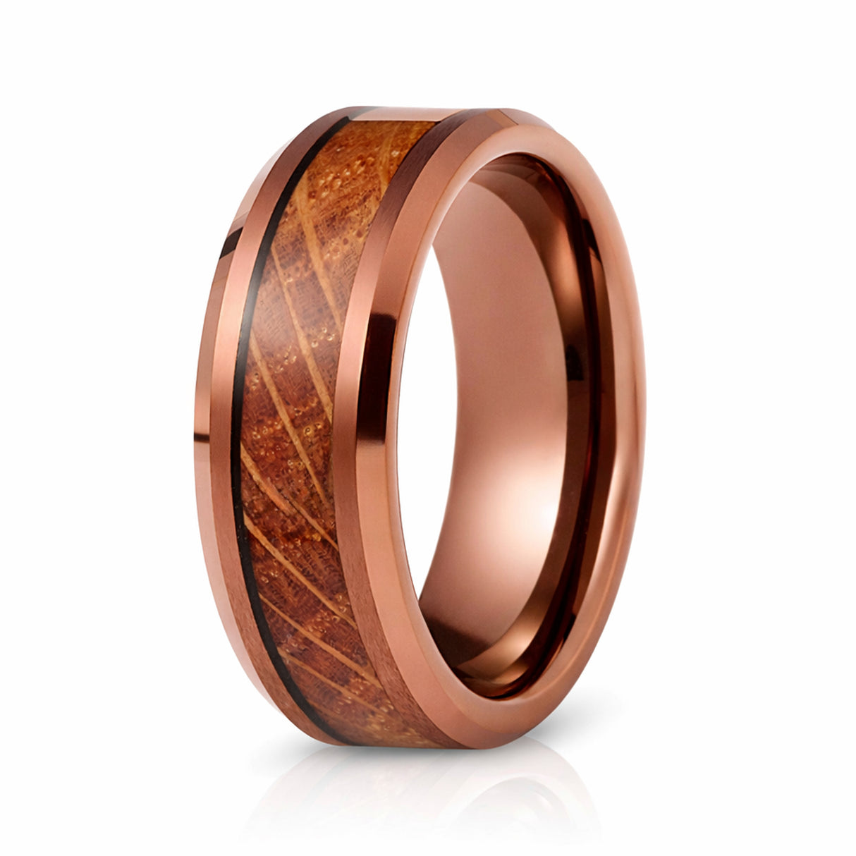 8mm - Tungsten Espresso Whiskey Barrel Wood Ring , Brown Tungsten Ring