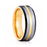 8mm- Gold Tungsten Carbide Wedding Ring w/ Brushed Center w/ black beveled edges