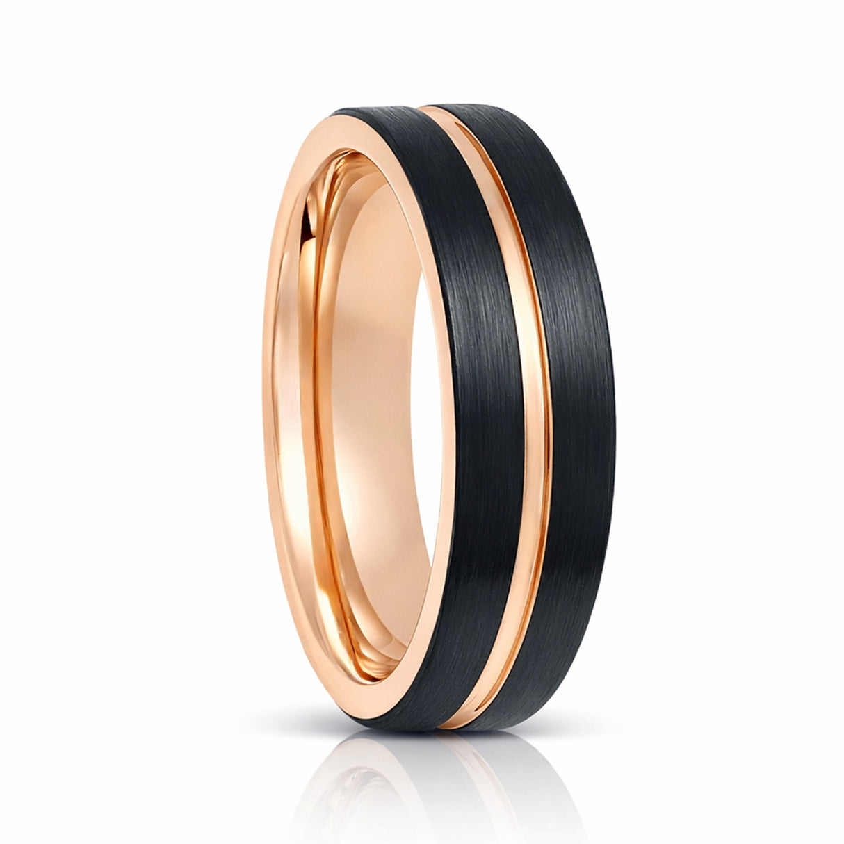 6mm Black & Rose Gold Tungsten Carbide Wedding Ring with Rose Gold Groove