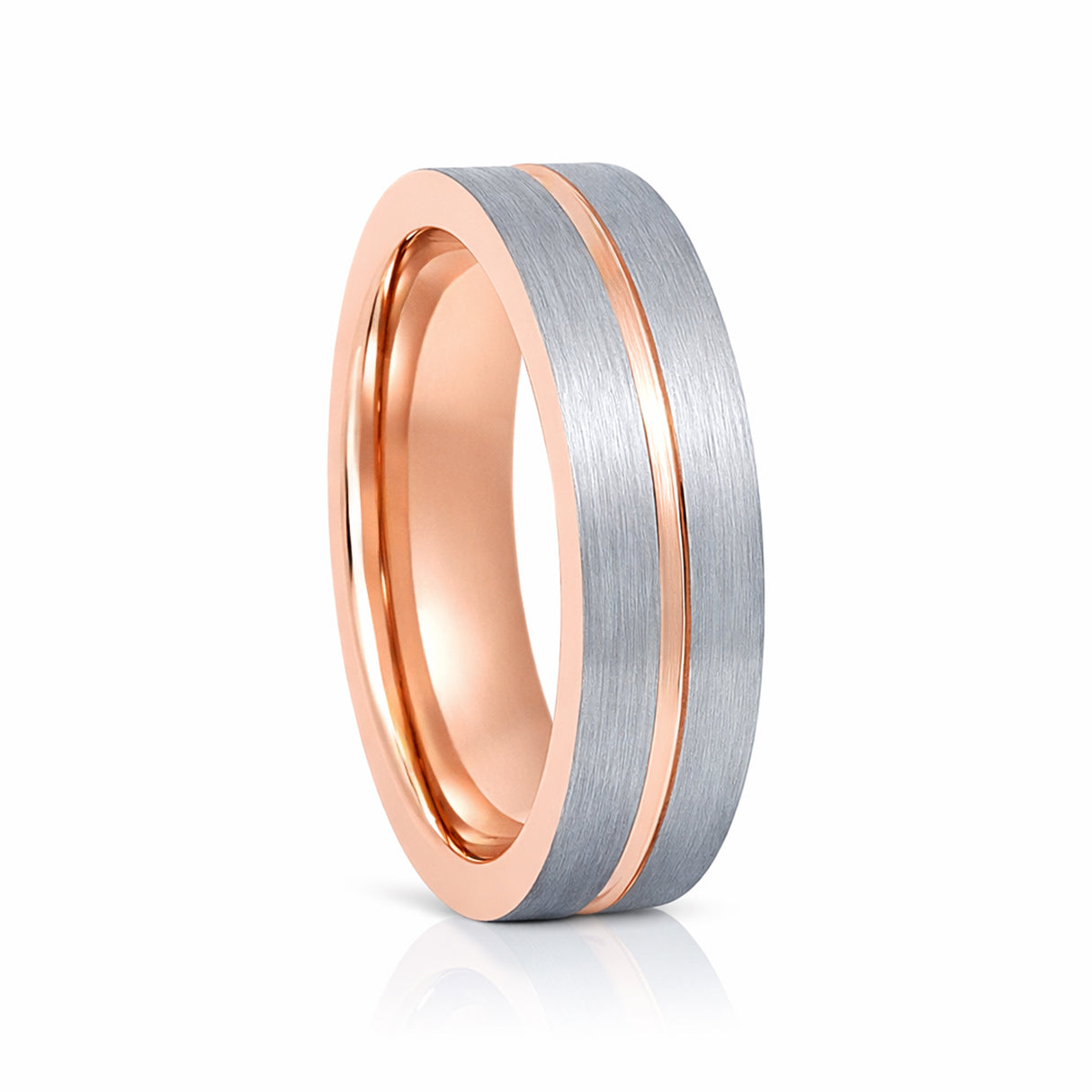 6mm Rose Gold Tungsten Carbide Wedding Ring Brushed Center W/ Rose Gold Groove