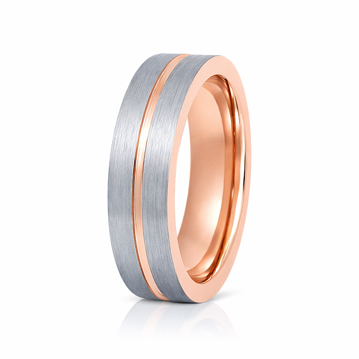 6mm Rose Gold Tungsten Carbide Wedding Ring Brushed Center W/ Rose Gold Groove