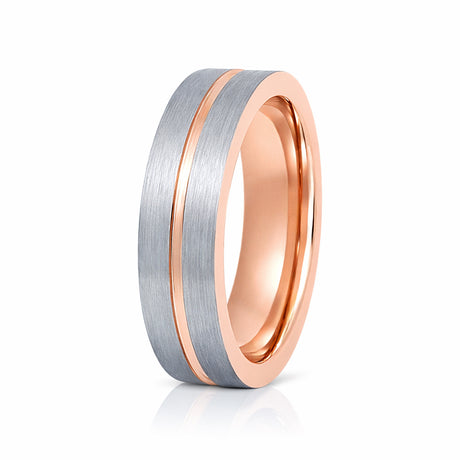 6mm Rose Gold Tungsten Carbide Wedding Ring Brushed Center W/ Rose Gold Groove