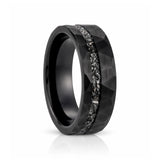 8mm - Black Tungsten Ring, Black Meteorite Hammered wedding Ring, Brushed Finish
