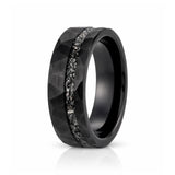 8mm - Black Tungsten Ring, Black Meteorite Hammered wedding Ring, Brushed Finish