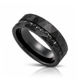 8mm - Black Tungsten Ring, Black Meteorite Hammered wedding Ring, Brushed Finish