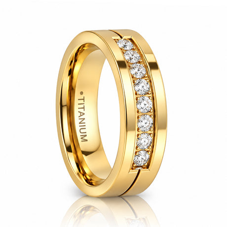 The Regent Gold Tungsten Wedding Band with 9 White CZ Stones 6mm & 8mm