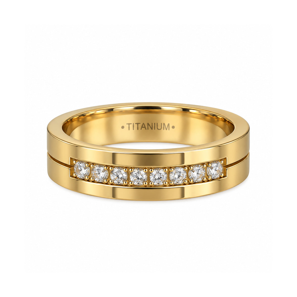The Regent Gold Tungsten Wedding Band with 9 White CZ Stones 6mm & 8mm