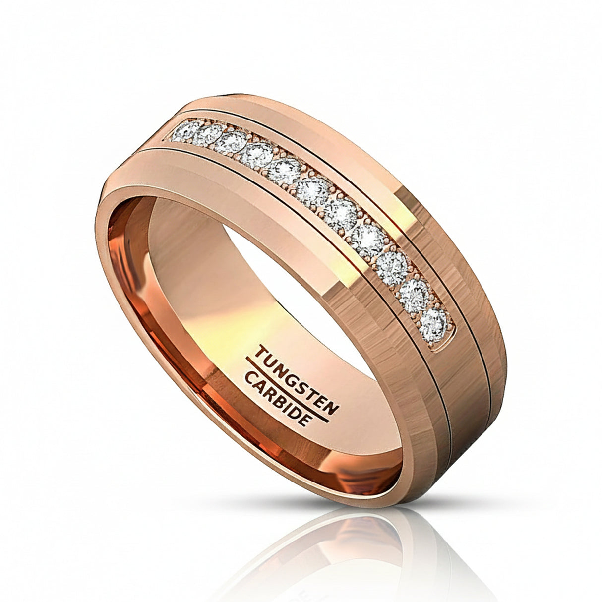 8mm - Rose Gold Tungsten Wedding Band Men, Comfort Fit Anniversary Ring, Engagement Band