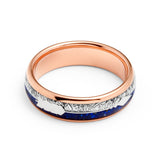 8mm- ROSE GOLD TUNGSTEN ARROW RING W/ BLUE LAPIS LAZULI, FAUX METEORITE,