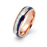 8mm- ROSE GOLD TUNGSTEN ARROW RING W/ BLUE LAPIS LAZULI, FAUX METEORITE,