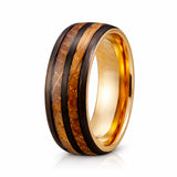 8mm Tungsten Double Barrel Wood Ring Rose Gold & Black Tungsten Ring