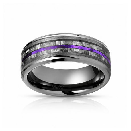 8mm - Tungsten Gunmetal wedding Rings, Carbon Fiber W/ Purple Wood Wedding Band