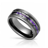 8mm - Tungsten Gunmetal wedding Rings, Carbon Fiber W/ Purple Wood Wedding Band