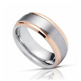 6mm Silver Tungsten Carbide Ring Brushed With Rose Gold Stepped Edges