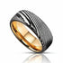 Mens Damascus Steel Wedding Band Gold Interface Comfort Fit, Anniversary Ring, Engagement Ring, - 8mm