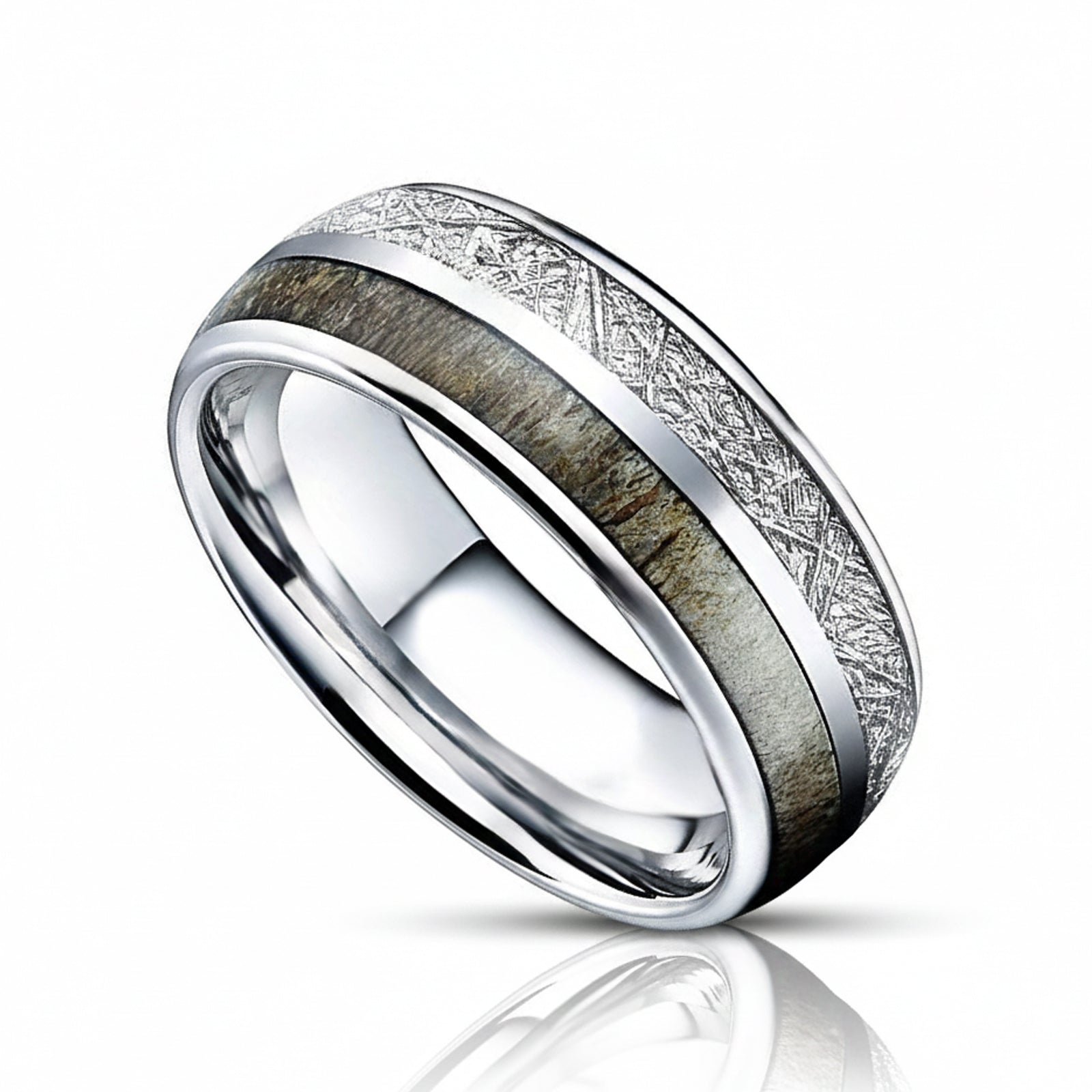 8mm - Tungsten Wedding Band, Antler Meteorite Inlay, Man & Women, Tungsten Ring