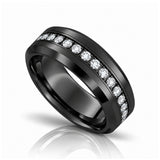 Blackout Crown 8mm Black Tungsten Wedding Band with White CZ Stones