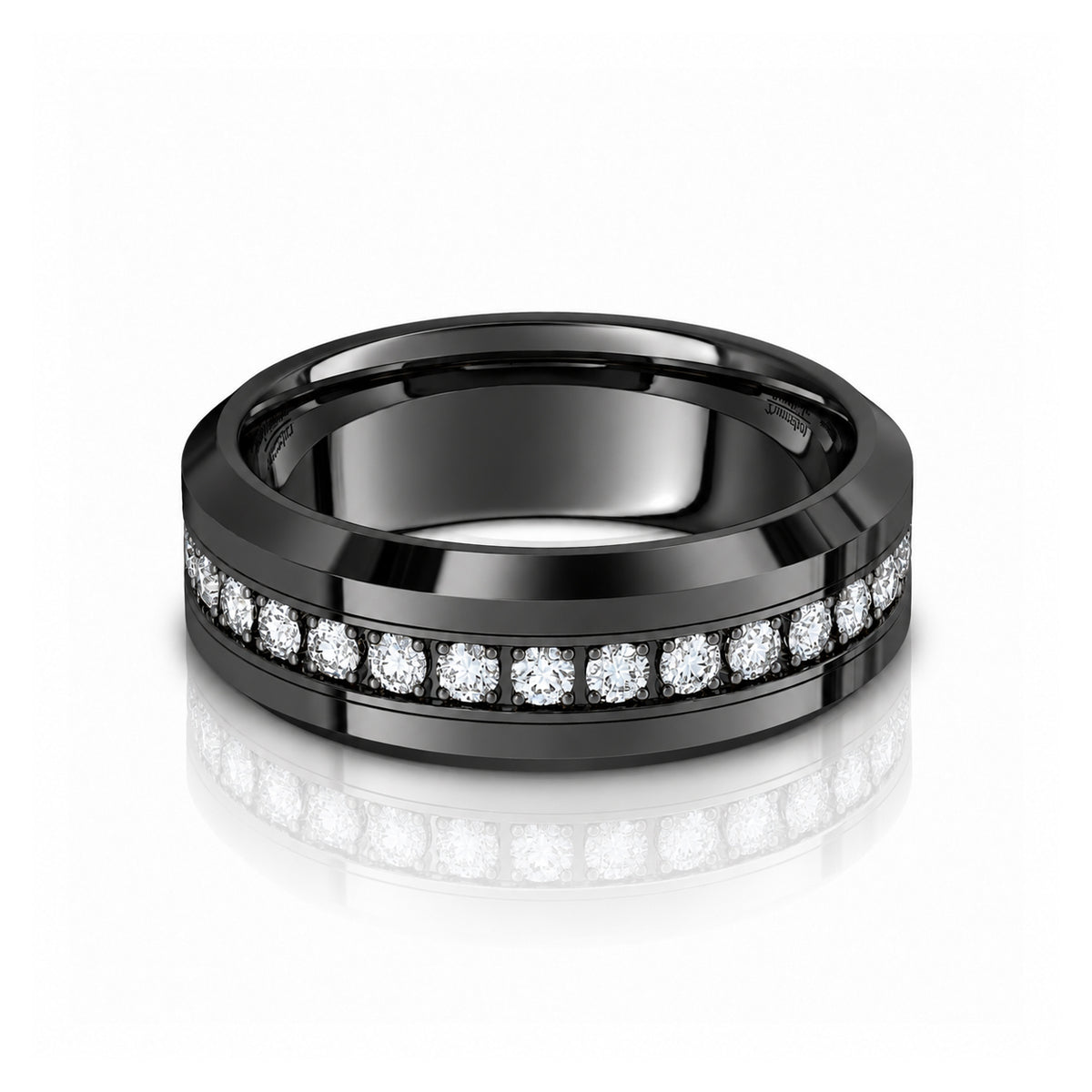 Blackout Crown 8mm Black Tungsten Wedding Band with White CZ Stones