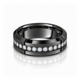 Blackout Crown 8mm Black Tungsten Wedding Band with White CZ Stones