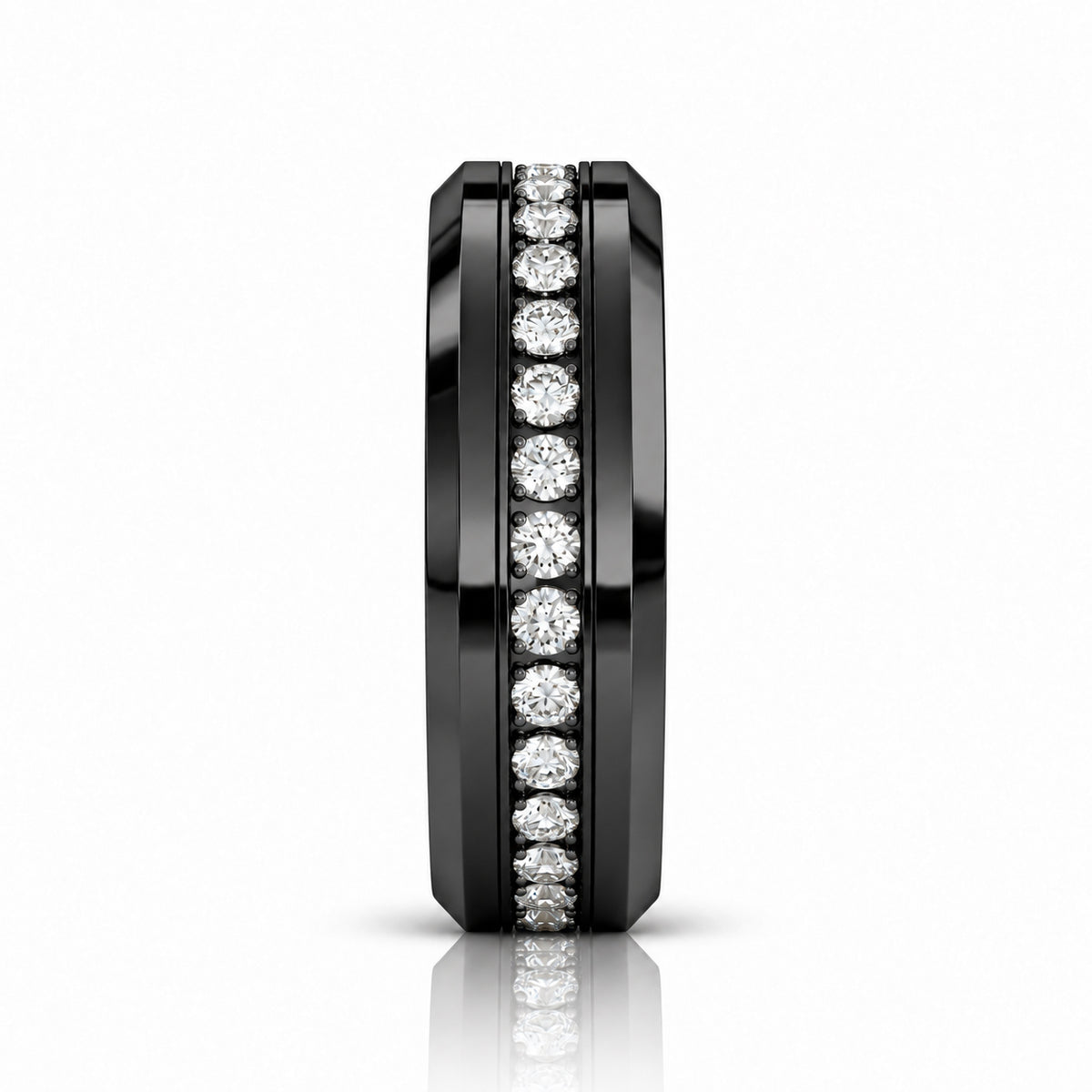 Blackout Crown 8mm Black Tungsten Wedding Band with White CZ Stones