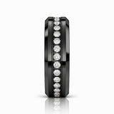 Blackout Crown 8mm Black Tungsten Wedding Band with White CZ Stones