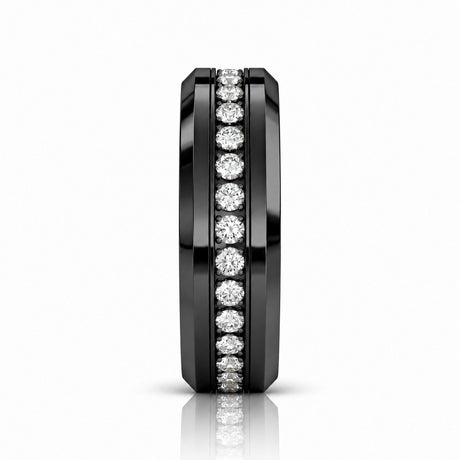 Blackout Crown 8mm Black Tungsten Wedding Band with White CZ Stones