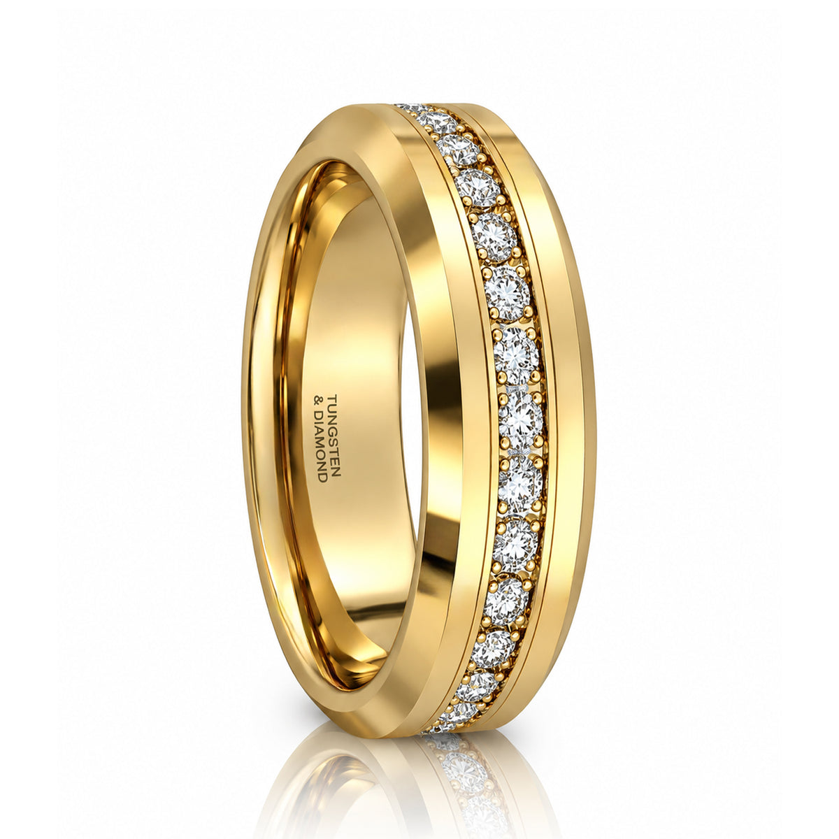 Royal Eternity 6mm & 8mm Yellow Gold CZ Tungsten Wedding Band