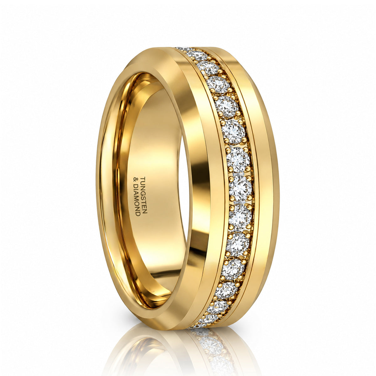 Royal Eternity 6mm & 8mm Yellow Gold CZ Tungsten Wedding Band
